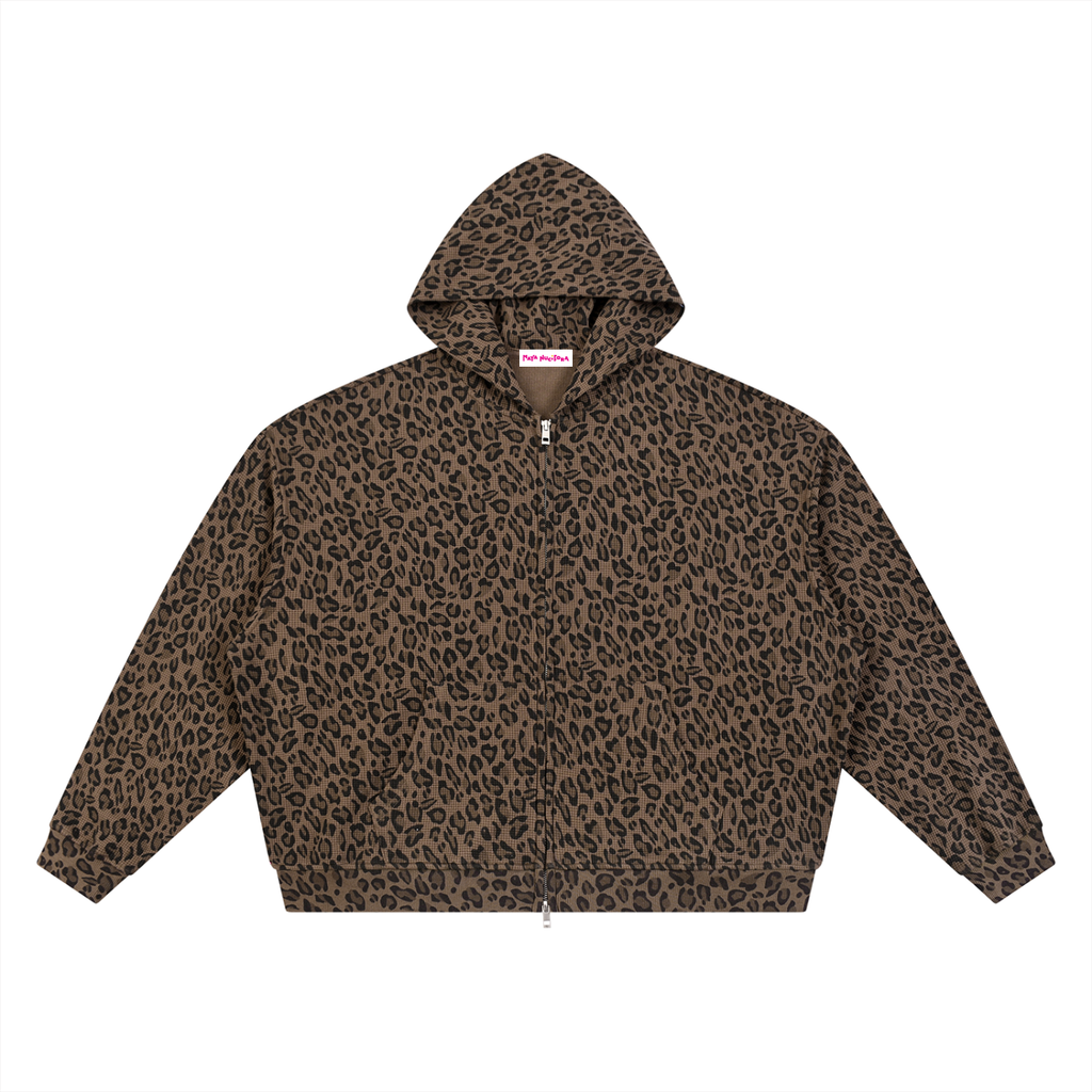 Kickflip Unisex Leopard Print Waffle Full Zip Hoodie
