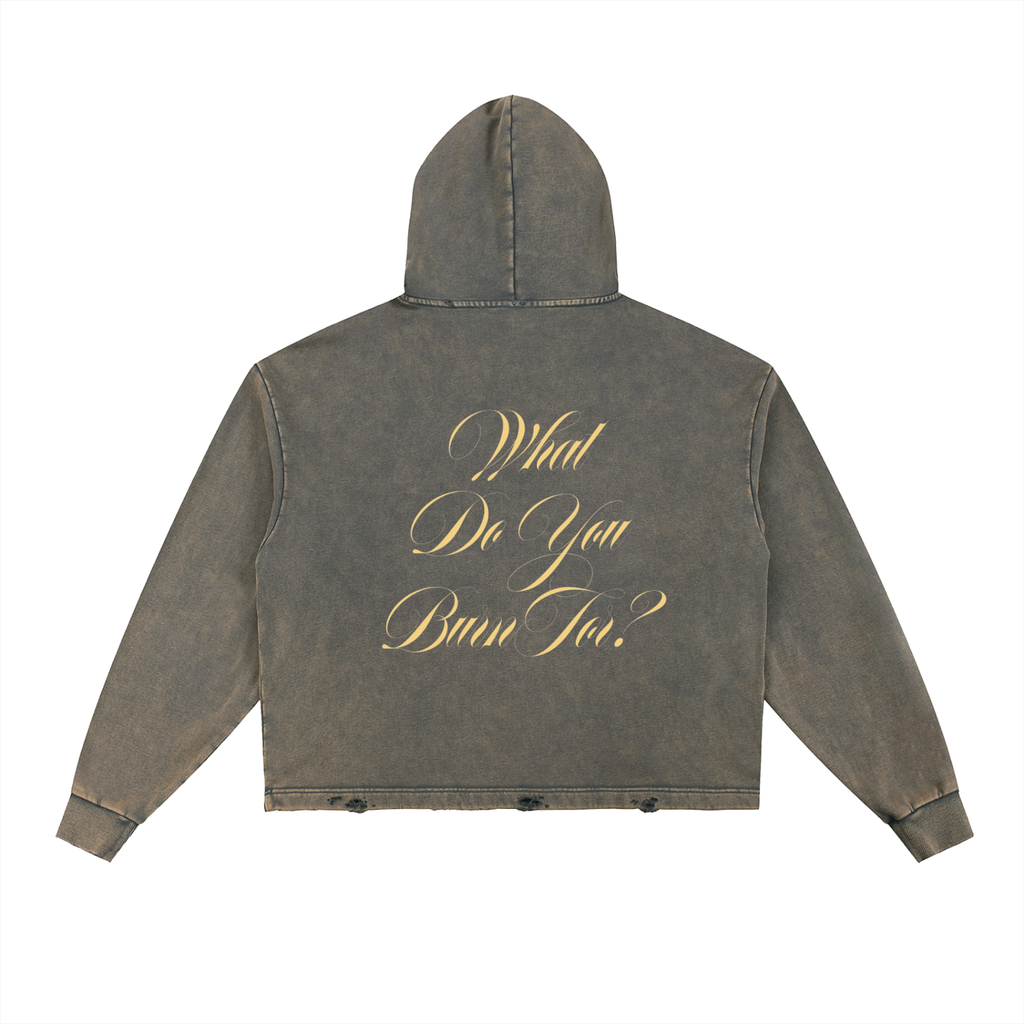 What Do You Burn For? Vintage Washed Frayed-Hem Hoodie